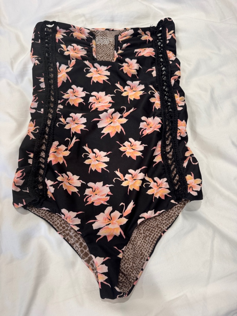 Acacia Black Floral One-Piece Swimsuit with Pink Flowers
